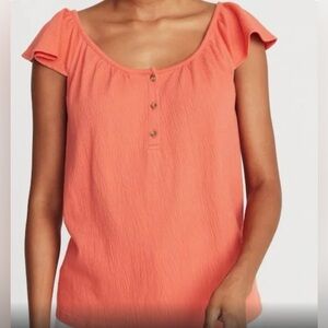 Old Navy Women’s Gauze Top Shirt with Flutter Sleeves Oversized Orange Small S